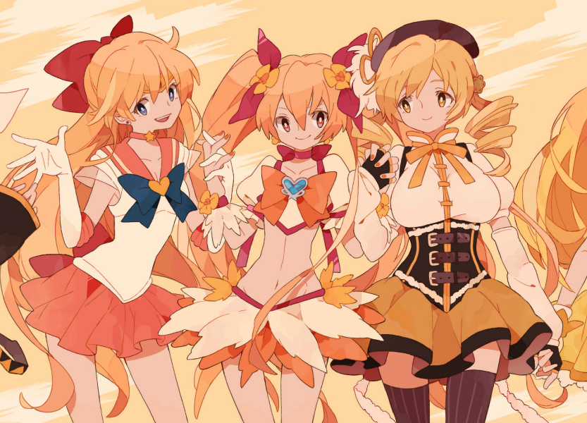 kagamine rin, tomoe mami, kise yayoi, aino minako, cure peace, and 4 more (vocaloid and 5 more) drawn by atori12