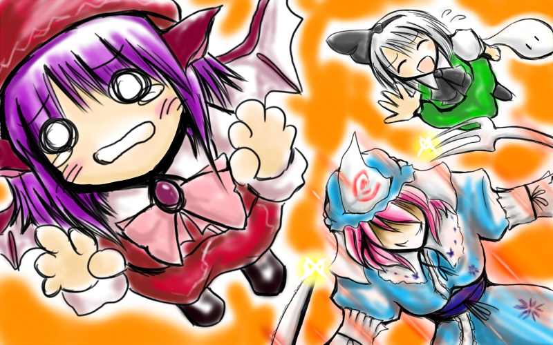 konpaku youmu, saigyouji yuyuko, and mystia lorelei (touhou) drawn by choco_chip_(ekitai_idou)
