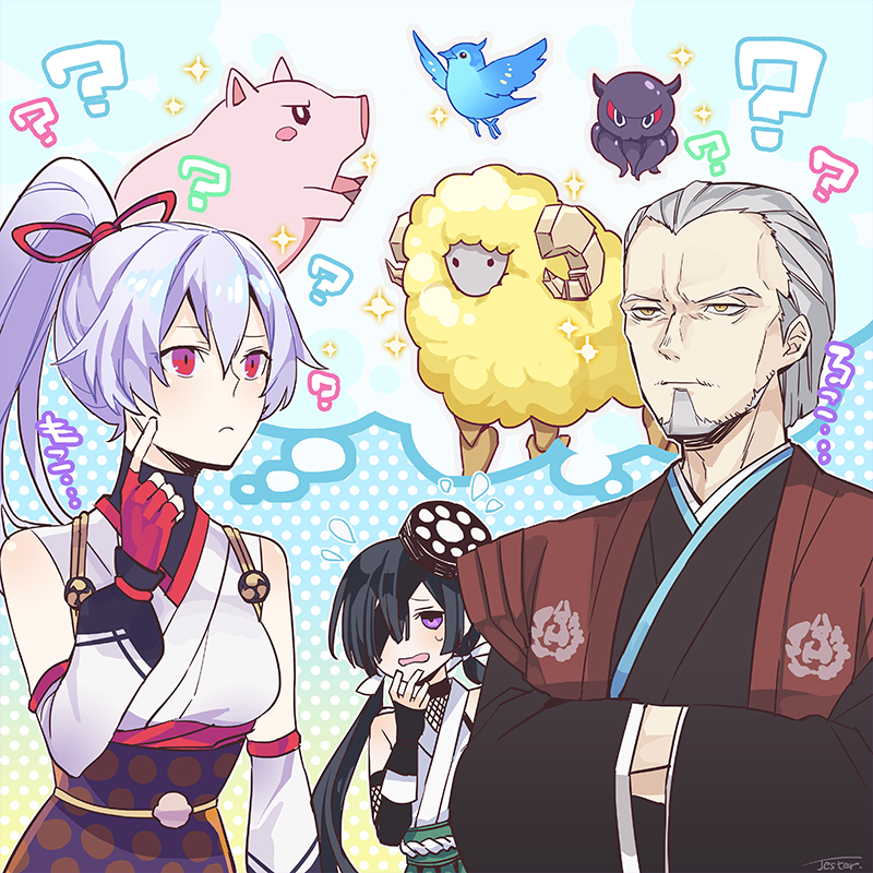 tomoe gozen, tokitarou, mochizuki chiyome, yagyuu munenori, lost robin rondo, and 1 more (fate and 1 more) drawn by jest_ht90
