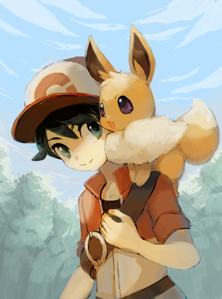 eevee and chase (pokemon and 1 more) drawn by morufa