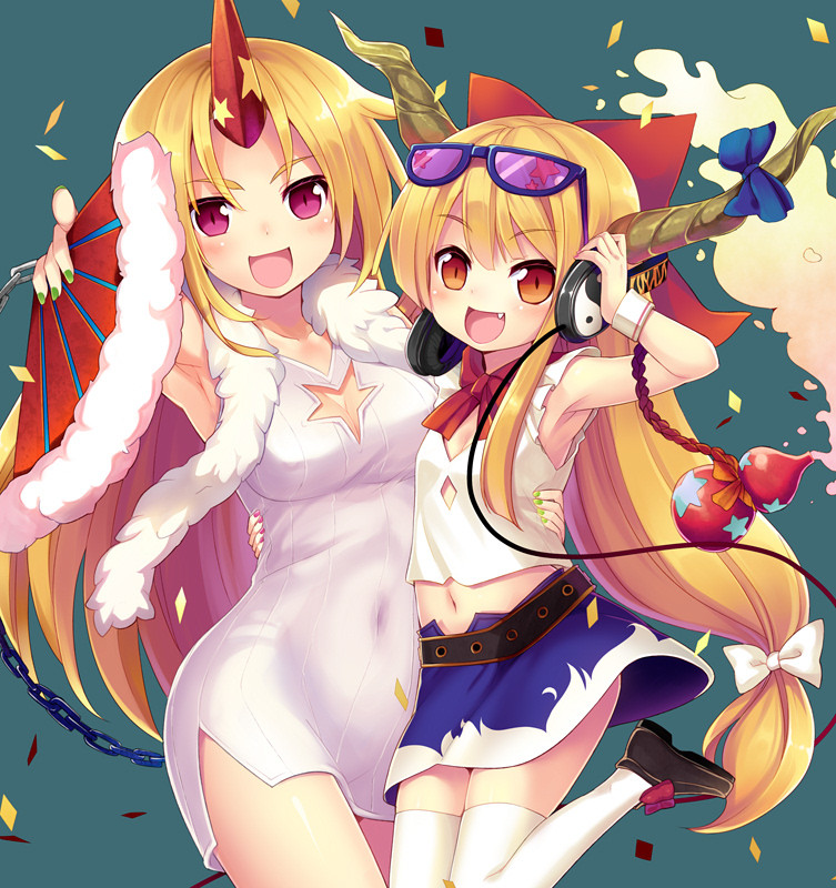ibuki suika and hoshiguma yuugi (touhou and 1 more) drawn by minamura_haruki