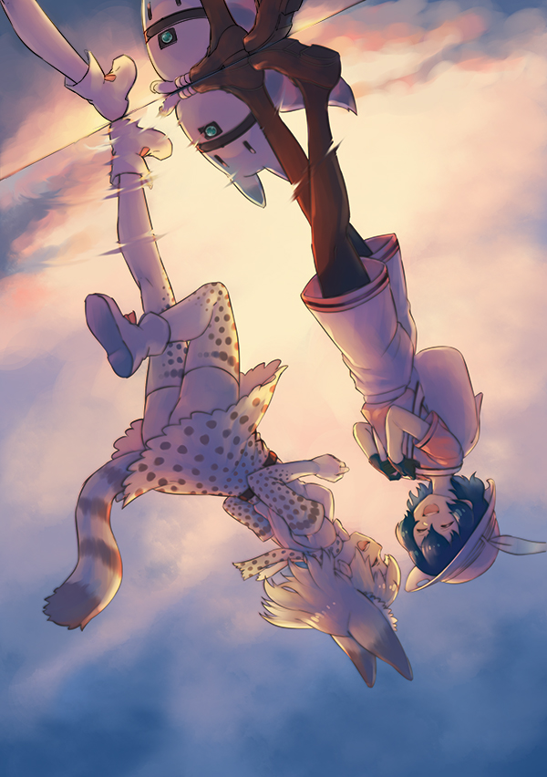 serval, kaban, and lucky beast (kemono friends) drawn by inukoro_(spa)