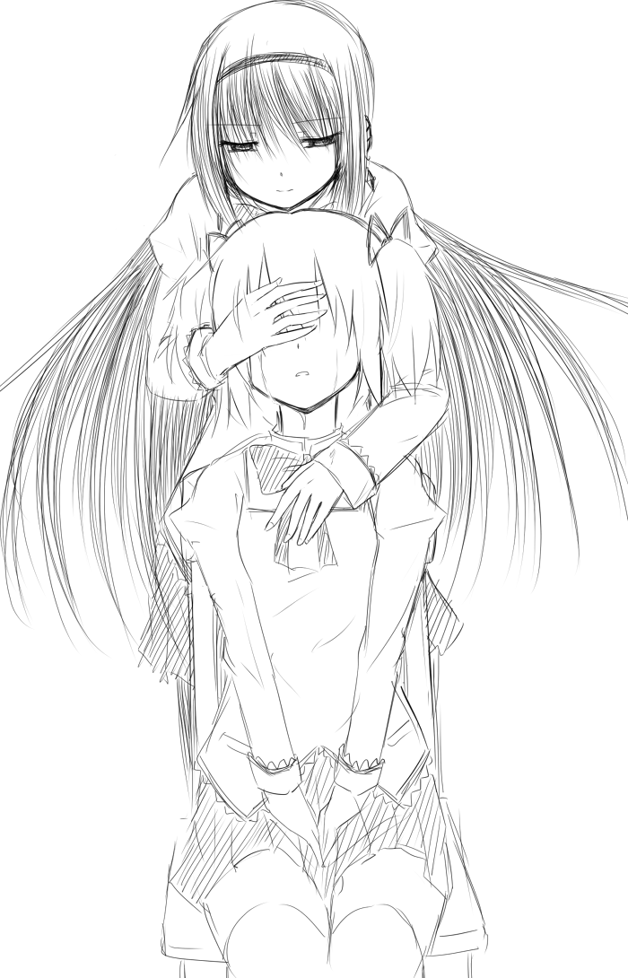 akemi homura and kaname madoka (mahou shoujo madoka magica and 1 more) drawn by sakusyaretsuden