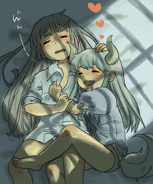 fujiwara no mokou, kamishirasawa keine, and ex-keine (touhou) drawn by tsutsui0608