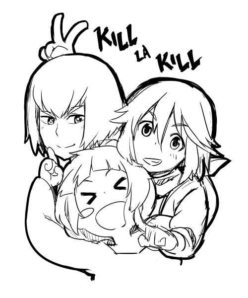 matoi ryuuko, kiryuuin satsuki, and mankanshoku mako (kill la kill) drawn by waha_(artist)