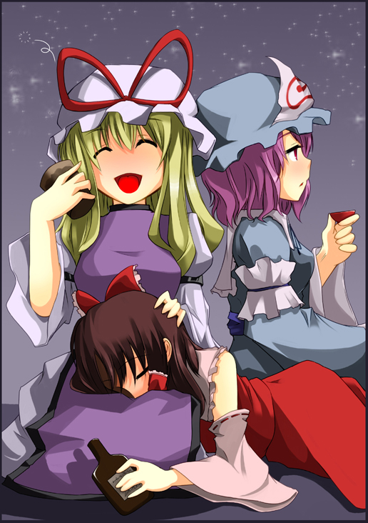 hakurei reimu, yakumo yukari, and saigyouji yuyuko (touhou) drawn by jinkou_no_kuma