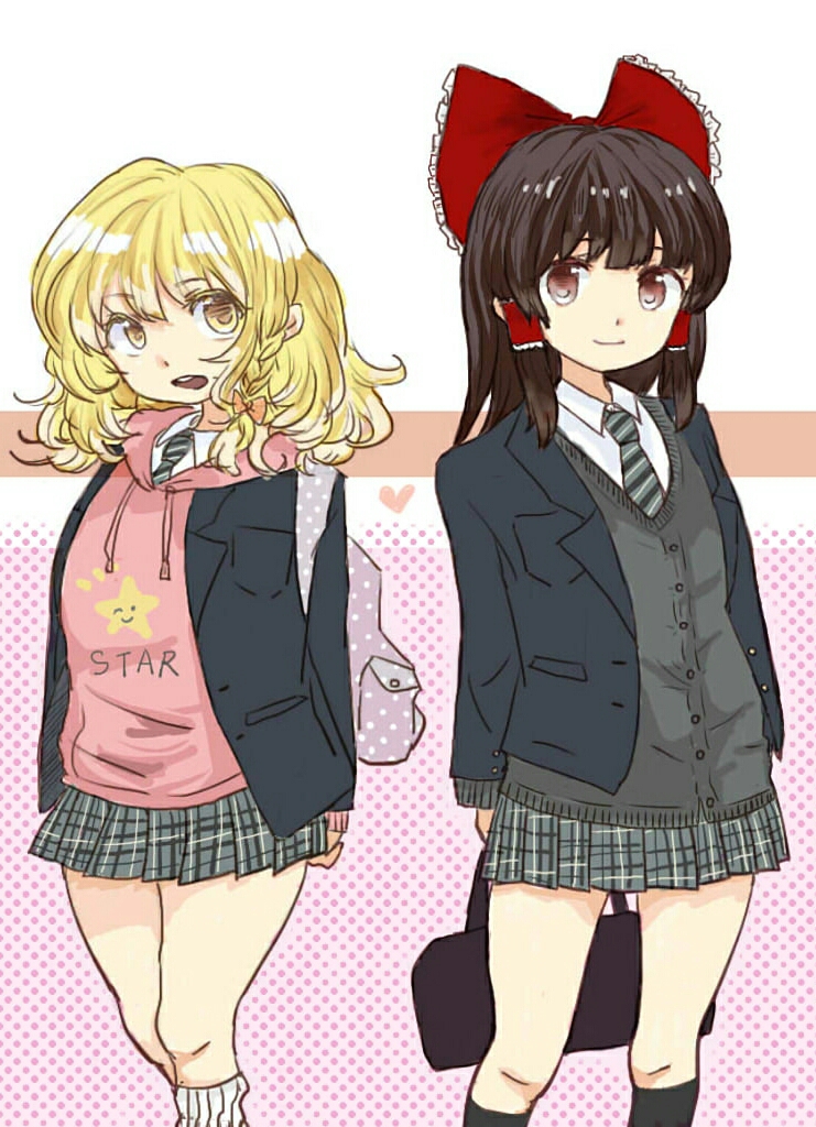 hakurei reimu and kirisame marisa (touhou) drawn by ovo