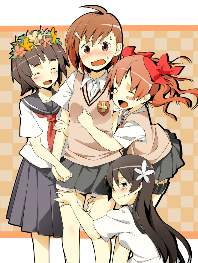 misaka mikoto, shirai kuroko, saten ruiko, and uiharu kazari (toaru majutsu no index and 1 more) drawn by oguro_(moyashi_2-hon)