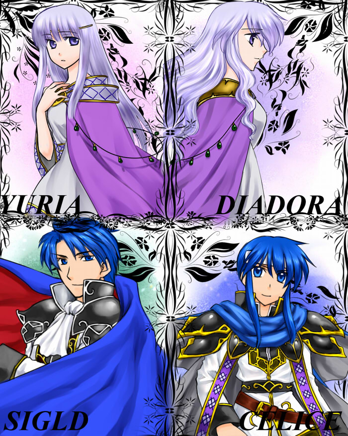 seliph, julia, sigurd, and deirdre (fire emblem and 1 more) drawn by bo_(774berry)