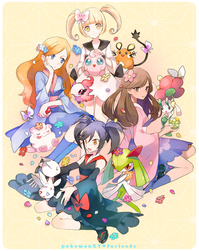 kirlia, jigglypuff, dedenne, swirlix, floette, and 7 more (pokemon and 1 more) drawn by hou_(ppo)