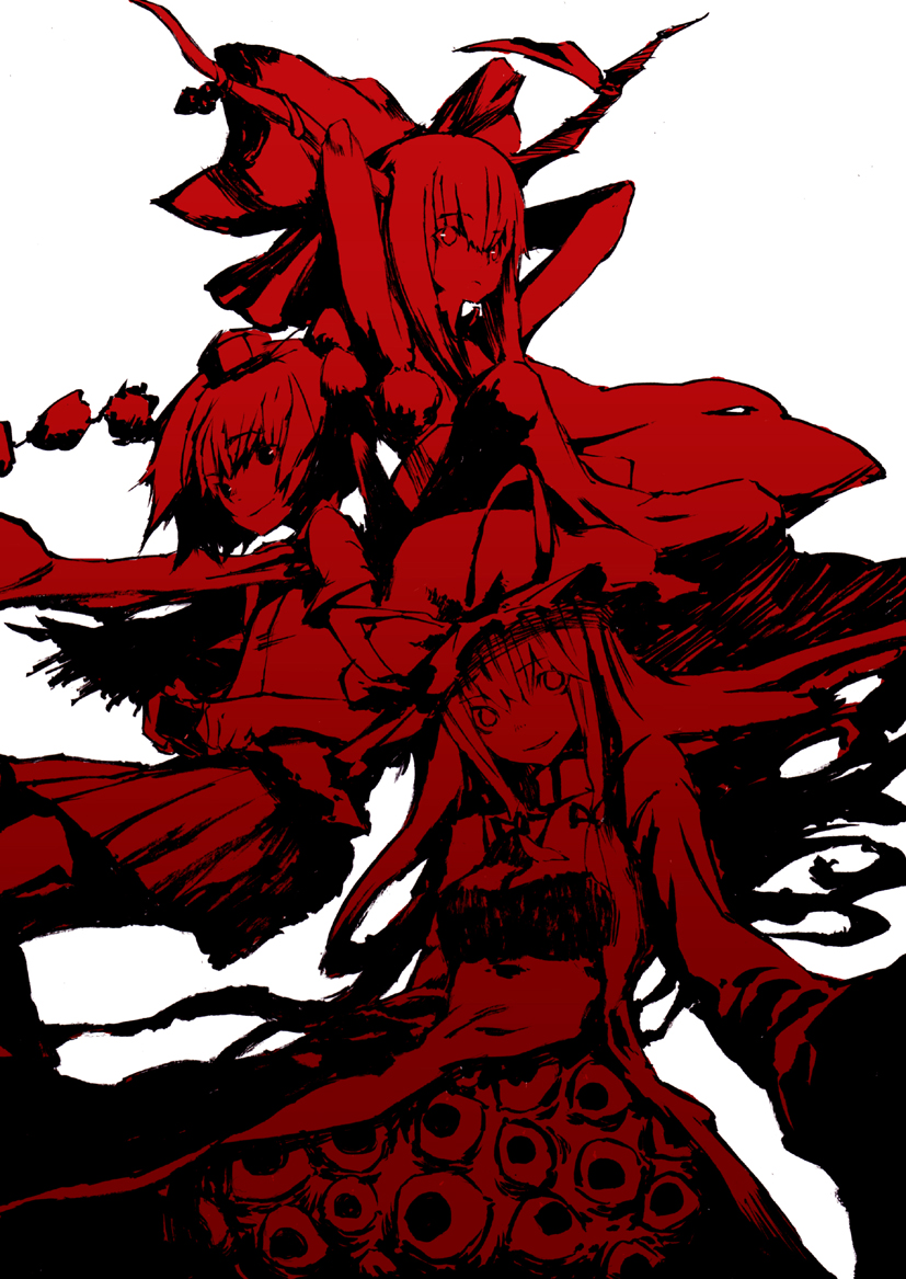 yakumo yukari, shameimaru aya, and ibuki suika (touhou) drawn by chomoran