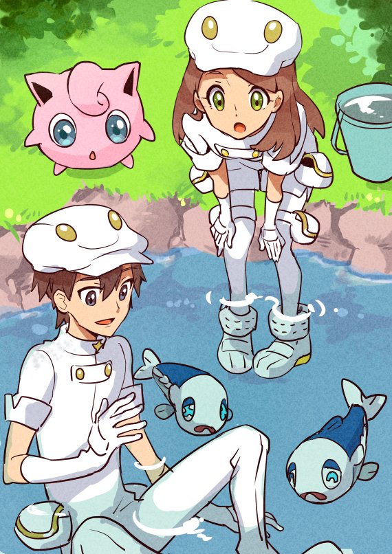 jigglypuff, aether foundation employee, and wishiwashi (pokemon and 1 more) drawn by rikovui