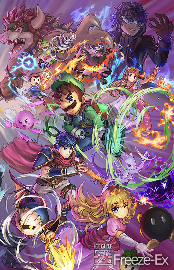 princess zelda, kirby, princess peach, amamiya ren, luigi, and 11 more (pokemon and 13 more) drawn by freeze-ex