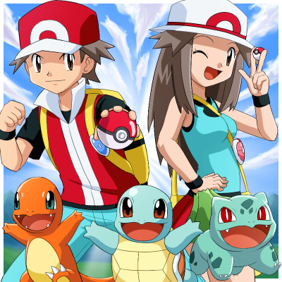 red, leaf, bulbasaur, squirtle, and charmander (pokemon and 1 more) drawn by pokemoa