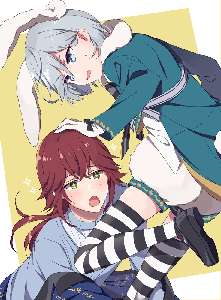 white rabbit, tsubaki seito, and gekkoin noel (dankira!!!) drawn by riku_(melty_drop)