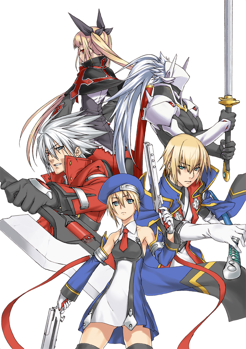 noel vermillion, ragna the bloodedge, rachel alucard, jin kisaragi, and hakumen (blazblue) drawn by 212_(kisaragi)