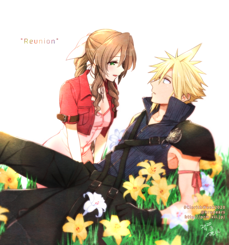 cloud strife and aerith gainsborough (final fantasy and 2 more) drawn by krudears