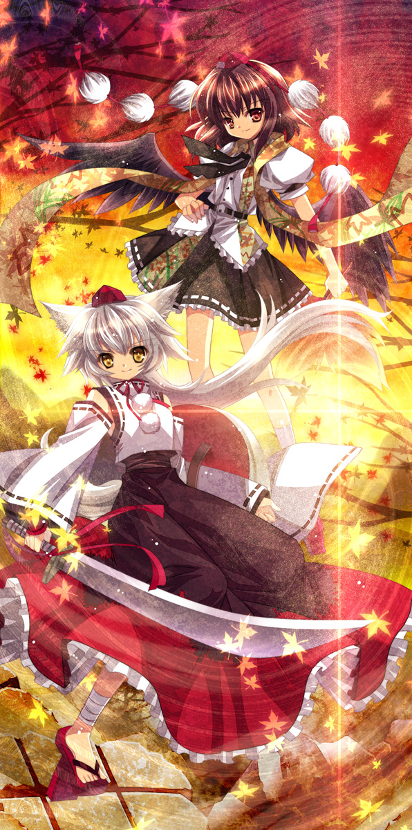 shameimaru aya and inubashiri momiji (touhou) drawn by capura_lin