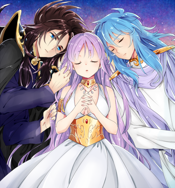 kido saori, hades, and poseidon (saint seiya) drawn by sukoyaka_(100hituzi)