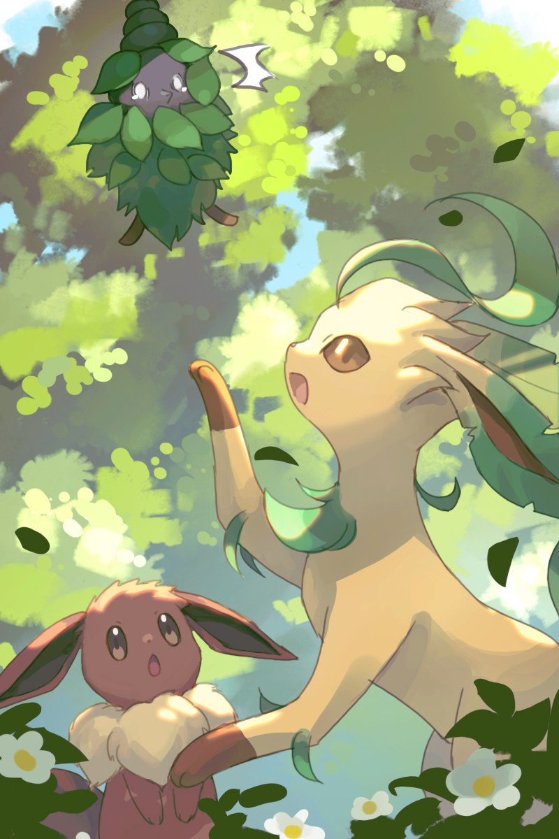 eevee, leafeon, and burmy (pokemon) drawn by shine_cheese