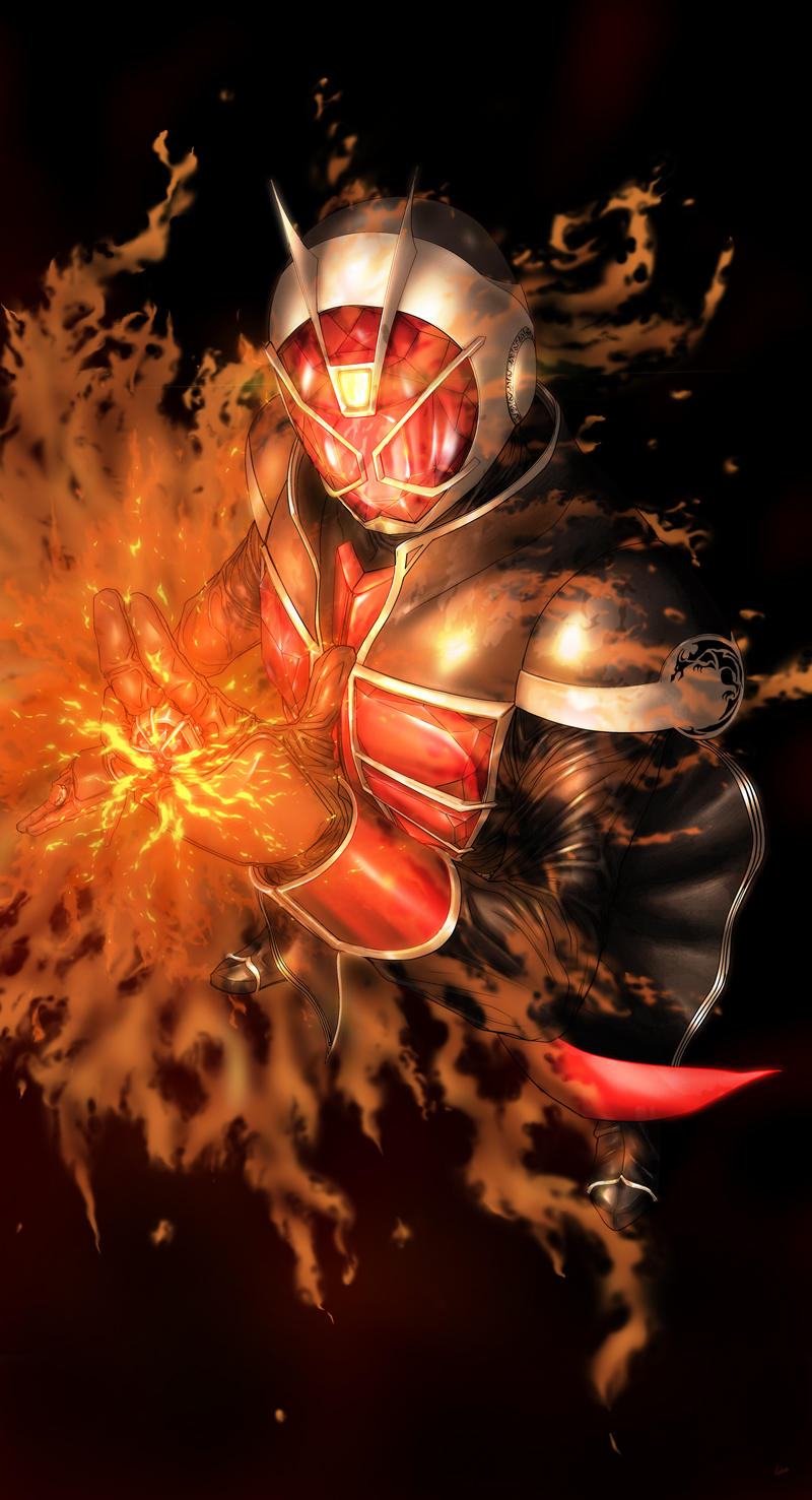 kamen rider wizard and flame style (kamen rider and 1 more) drawn by viridian-c