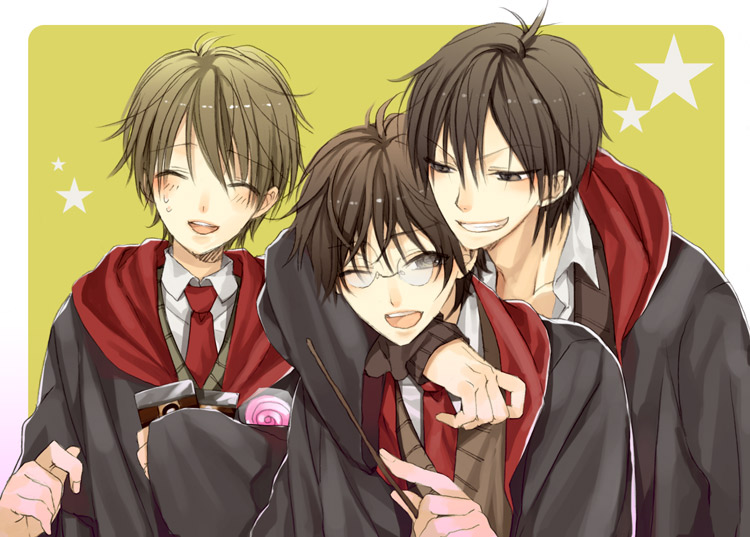 james potter, sirius black, and remus john lupin (wizarding world and 2 more) drawn by tsukino_omame