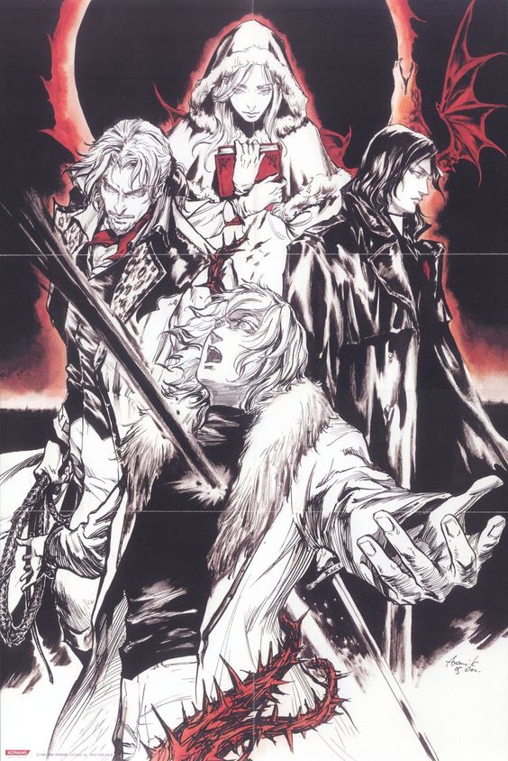 alucard, soma cruz, julius belmont, yoko belnades, and arikado genya (castlevania and 1 more) drawn by kojima_ayami