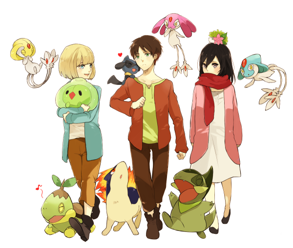 shaymin, riolu, turtwig, quilava, axew, and 4 more (pokemon and 2 more) drawn by gorosuke_(my_boy)