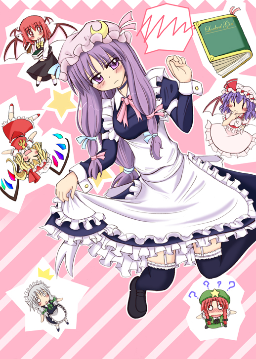 remilia scarlet, flandre scarlet, izayoi sakuya, patchouli knowledge, hong meiling, and 1 more (touhou) drawn by makino_(ukiuo)