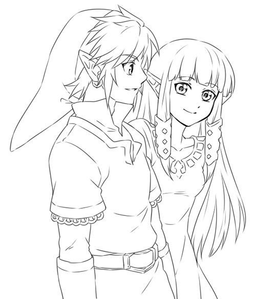 link and princess zelda (the legend of zelda and 1 more) drawn by saiba_(henrietta)