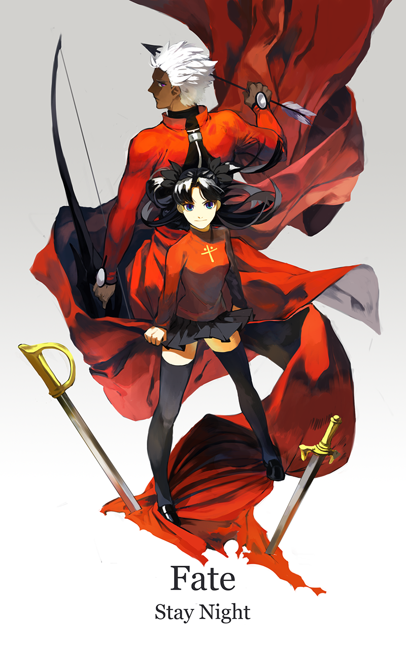 tohsaka rin and archer (fate and 1 more) drawn by puszta