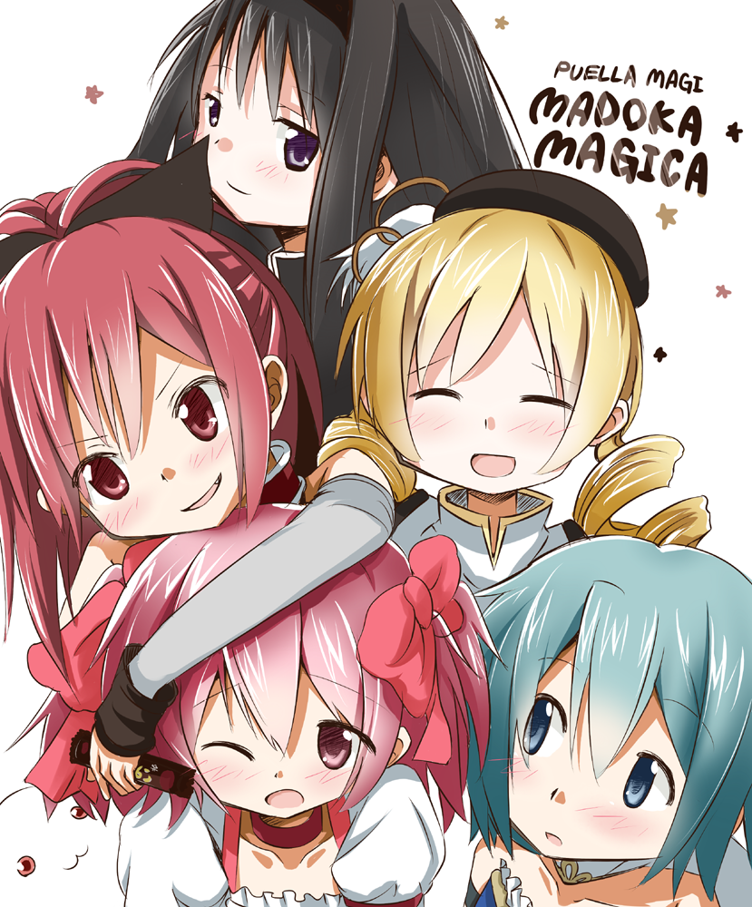akemi homura, kaname madoka, miki sayaka, sakura kyoko, tomoe mami, and 1 more (mahou shoujo madoka magica) drawn by u_u_(mooooooou)