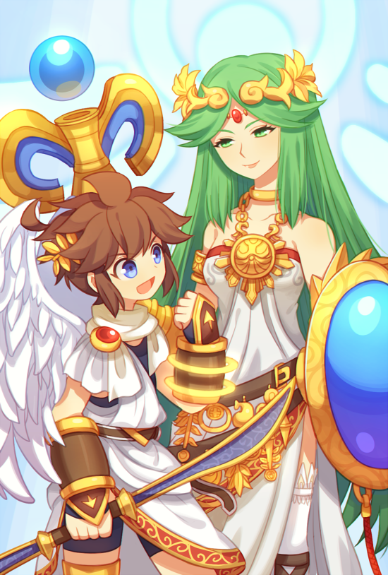 palutena and pit (kid icarus and 1 more) drawn by wusagi2