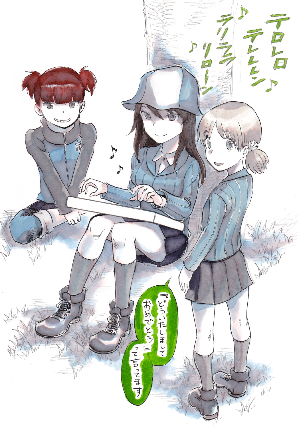 mika, aki, and mikko (girls und panzer) drawn by yuuki 