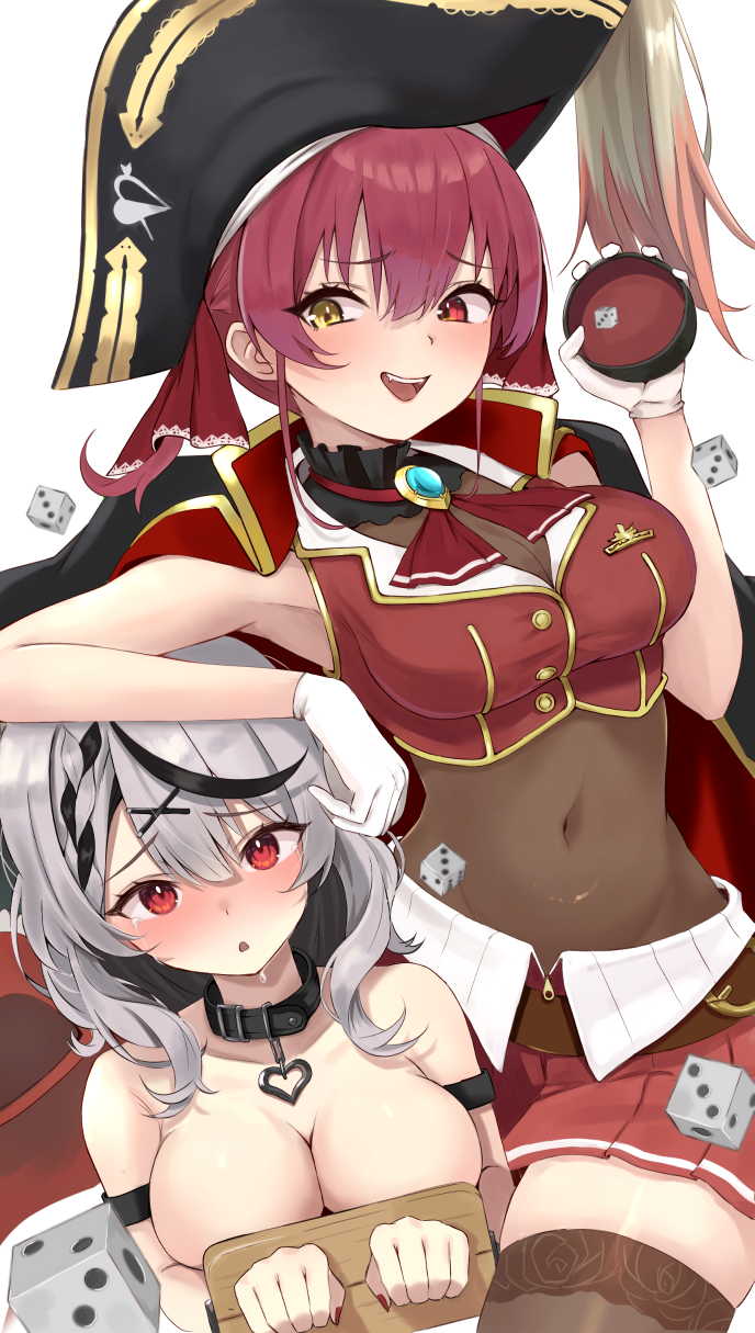 houshou marine and sakamata chloe (hololive) drawn by tonton_utaro