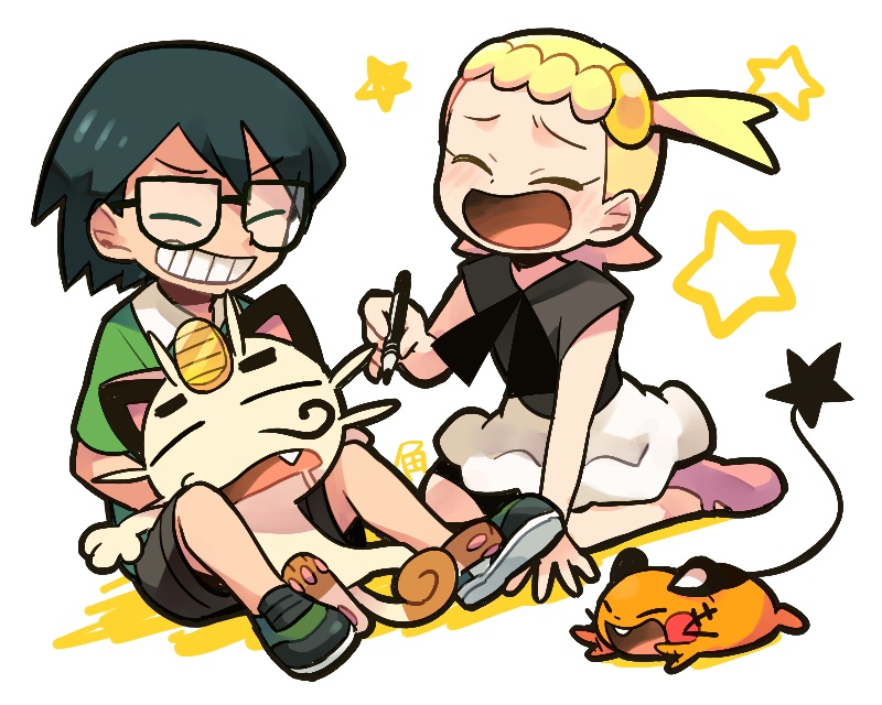 meowth, dedenne, bonnie, and max (pokemon and 2 more) drawn by tsunoji