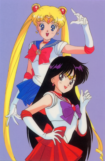 tsukino usagi, sailor moon, hino rei, and sailor mars (bishoujo senshi sailor moon) drawn by tadano_kazuko