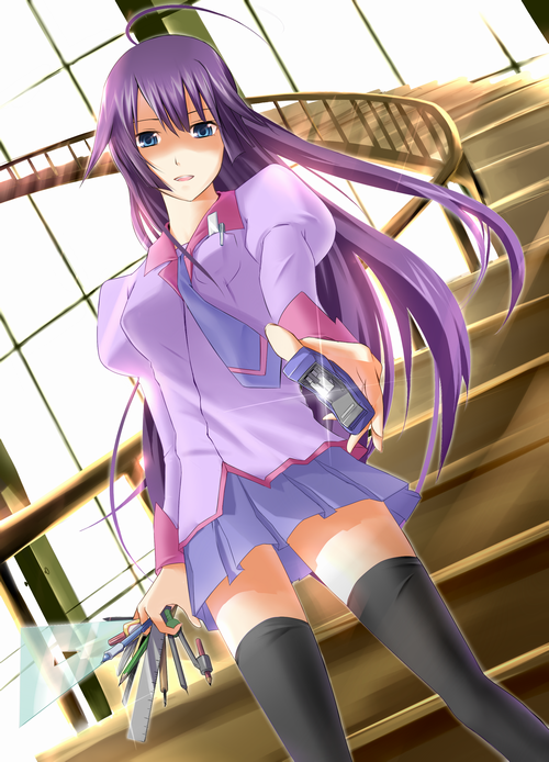senjougahara hitagi (monogatari and 1 more) drawn by meso-meso