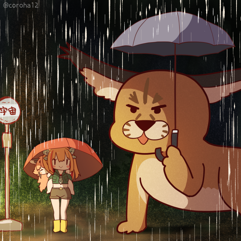 caracal and irodori mayoi (kemono friends and 4 more) drawn by coroha