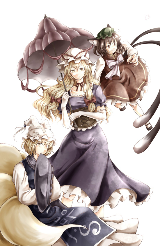 yakumo yukari, yakumo ran, and chen (touhou) drawn by namuko