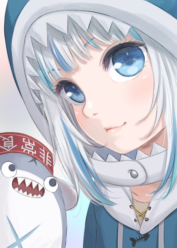 gawr gura and bloop (hololive and 1 more) drawn by kyak_bamboo