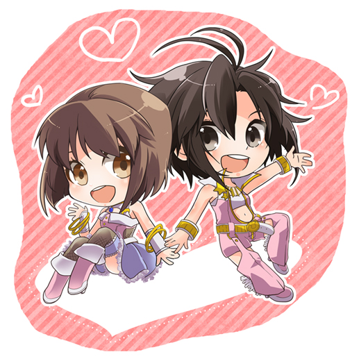 kikuchi makoto and hagiwara yukiho (idolmaster) drawn by name_row