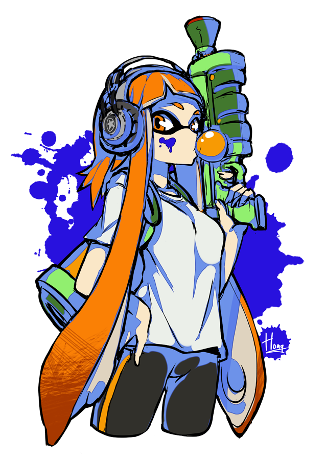 inkling player character and inkling girl (splatoon and 1 more) drawn by hong_(white_spider)