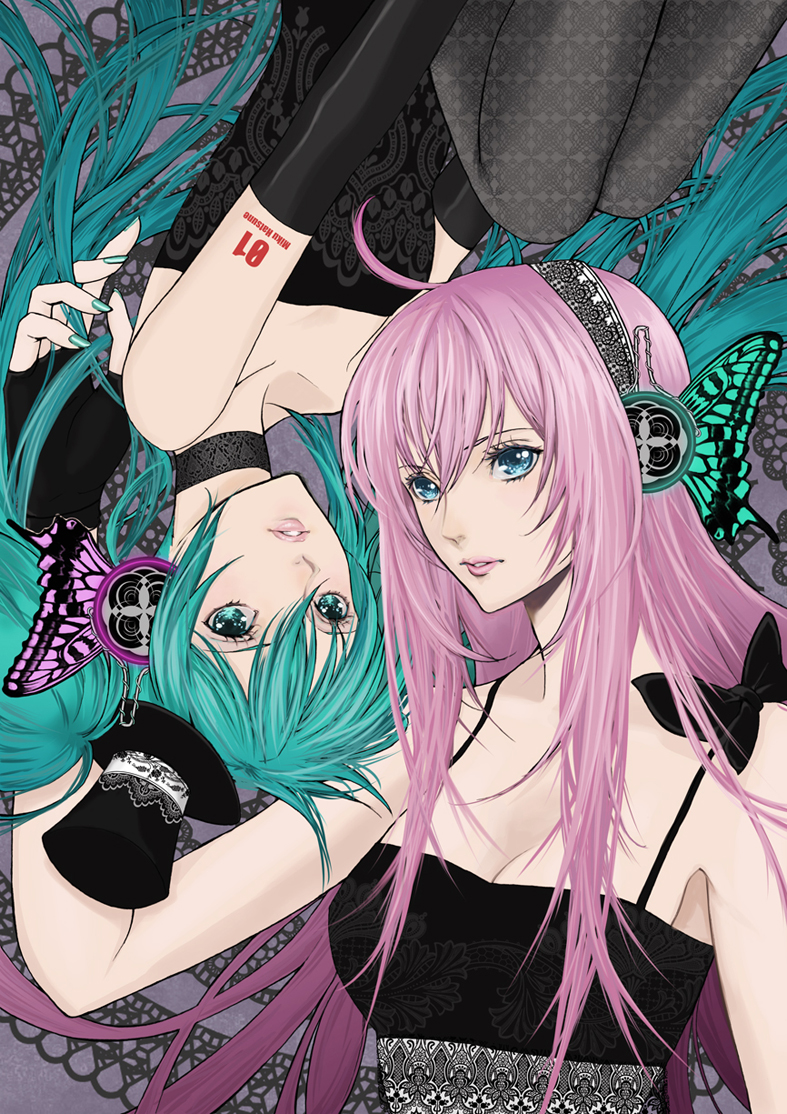 hatsune miku and megurine luka (vocaloid and 1 more) drawn by aoneko-plus