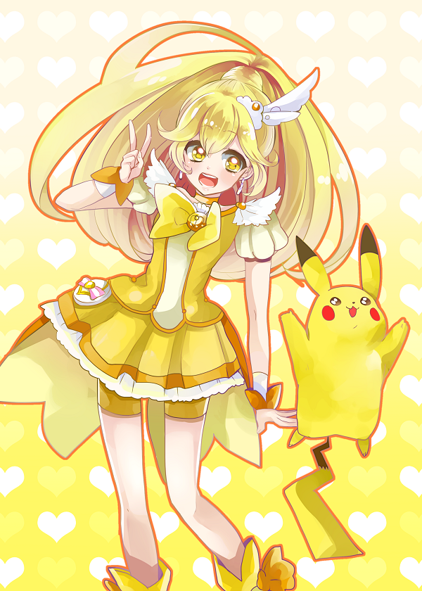 pikachu, kise yayoi, and cure peace (pokemon and 2 more) drawn by sio_azuki