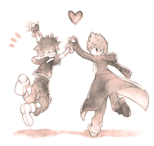 sora and roxas (kingdom hearts and 1 more) drawn by vocon