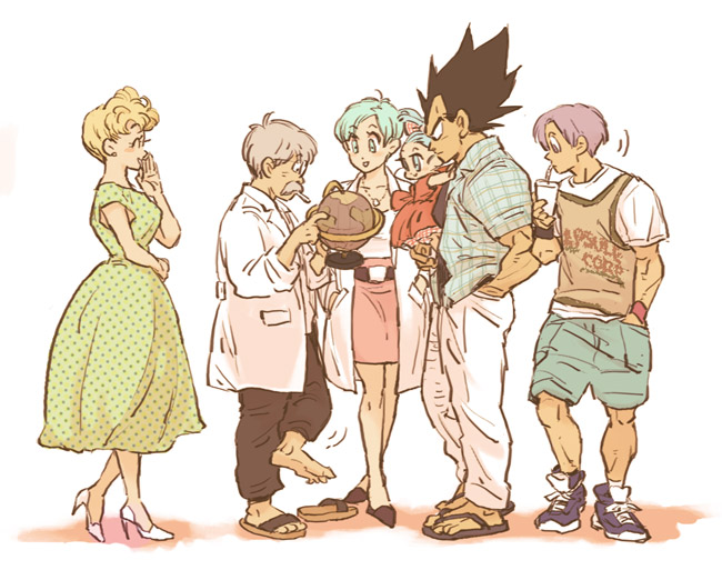 vegeta, bulma, trunks, bra, bikini, and 1 more (dragon ball and 1 more) drawn by amepati