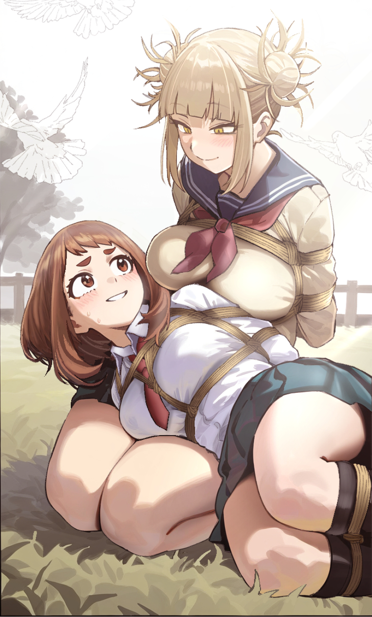 uraraka ochaco and toga himiko (boku no hero academia) drawn by code:074