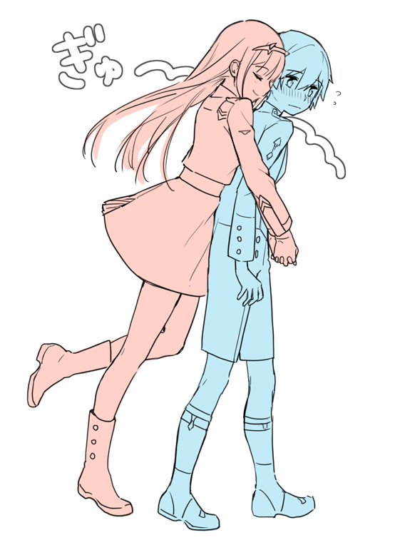 zero two and hiro (darling in the franxx) drawn by toma_(norishio)