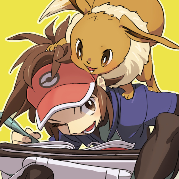 eevee and nate (pokemon and 1 more) drawn by naralika